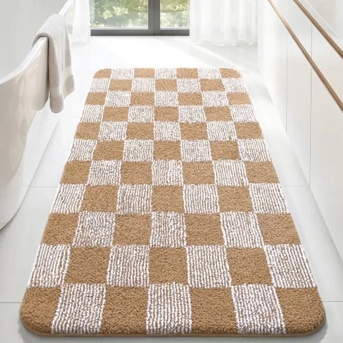 LOCHAS Checkered Bath Mat 60 × 30 in, Brown