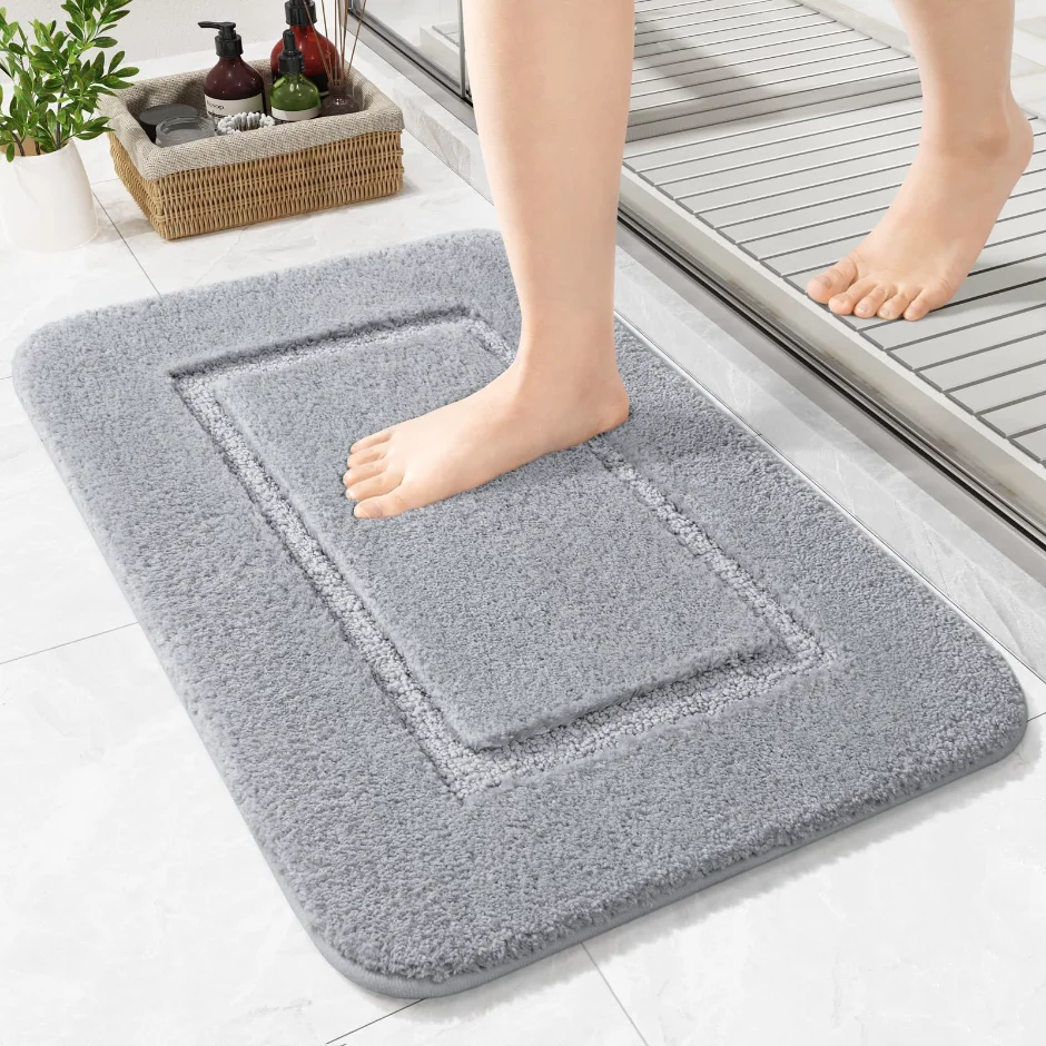 LOCHAS Chenille Bath Mat 24 × 17 in, Grey
