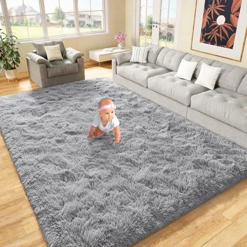 LOCHAS Fluffy Shag Area Rug 4 × 5.3 ft, Gray