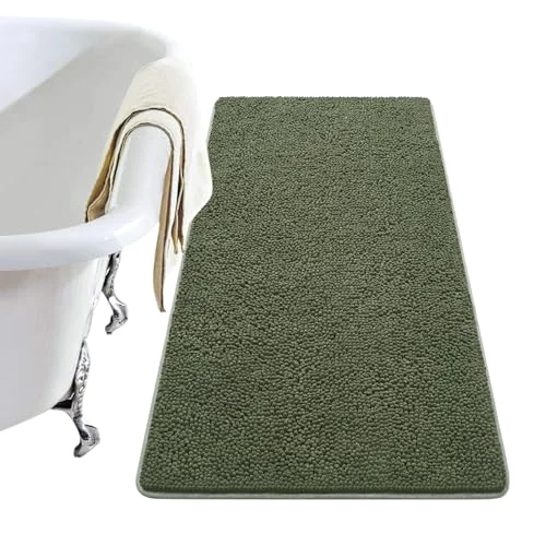 LOCHAS Luxury Chenille Bath Mat 24 × 48 in, Olive Green