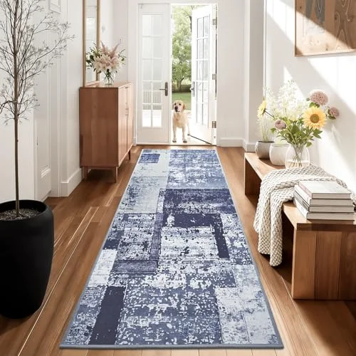 LOCHAS Washable Hallway Runner 2 × 6 ft, Blue