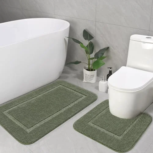 LOCHAS Chenille Bath Rug Set (2 pc) 20 × 20 + 34 × 21 in, Sage Green