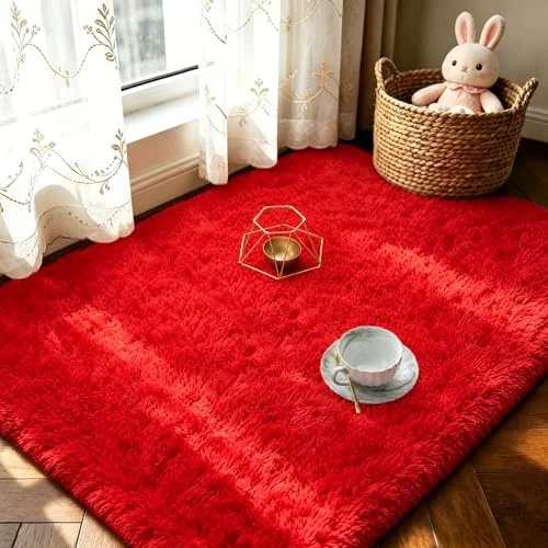 LOCHAS Fluffy Shag Area Rug 2 × 3 ft, Red