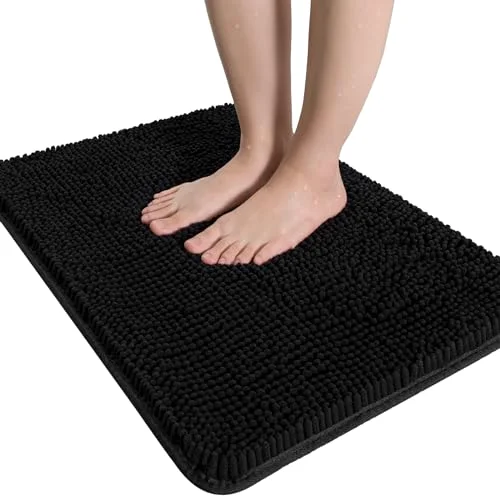 LOCHAS Luxury Chenille Bath Mat 20 × 32 in, Black