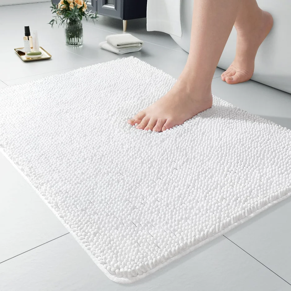 LOCHAS Luxury Chenille Bath Mat 24 × 17 in, White