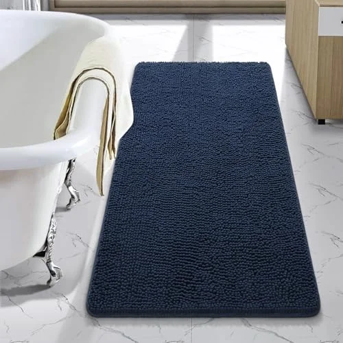 LOCHAS Luxury Chenille Bath Mat 24 × 44 in, Navy