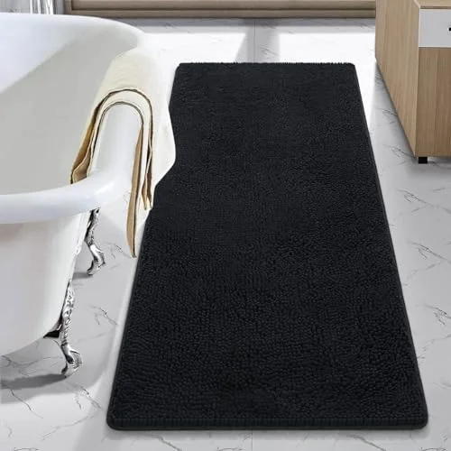 LOCHAS Luxury Chenille Bath Mat 24 × 54 in, Black