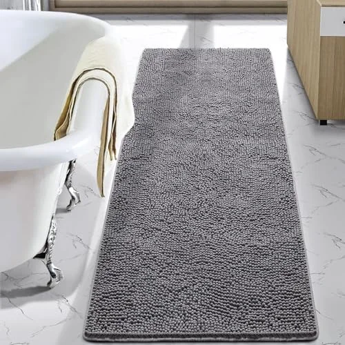 LOCHAS Luxury Chenille Bath Mat 24 × 60 in, Gray