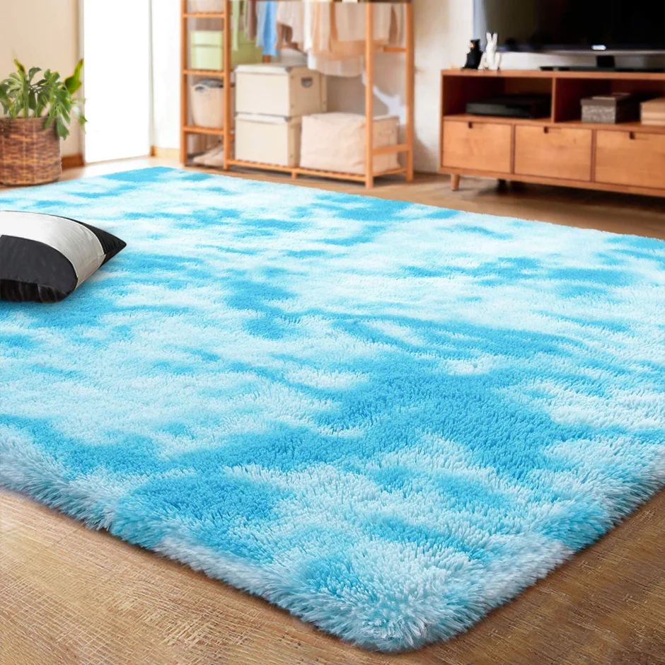 LOCHAS Rainbow Kids Rug 4 × 6 ft, Sky Blue