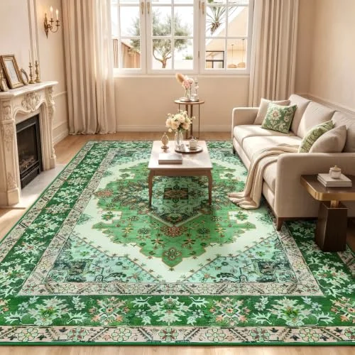 LOCHAS Washable Living Room Rug 5 × 7 ft, Green