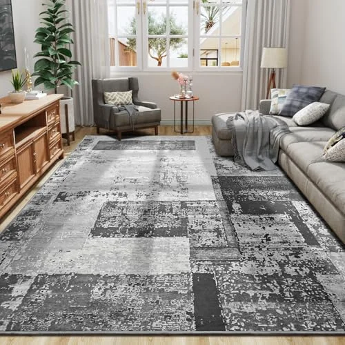 LOCHAS Washable Living Room Rug 6 × 9 ft, Grey