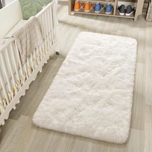 LOCHAS Fluffy Hallway Runner 2 × 4 ft, Cream