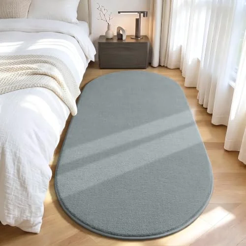 LOCHAS Fluffy Oval Rug 2.6 × 5.3 ft, Grey