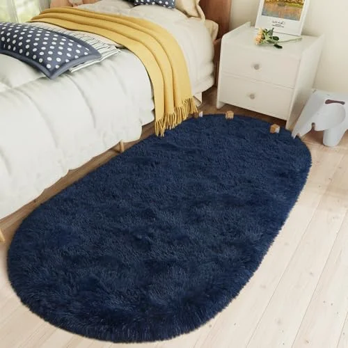 LOCHAS Fluffy Shag Area Rug 2.6 × 5.3 ft, Navy