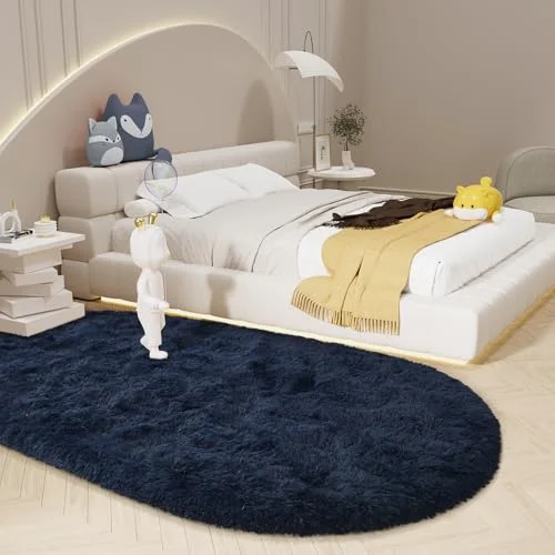 LOCHAS Fluffy Shag Area Rug 3.3 × 6.2 ft, Navy