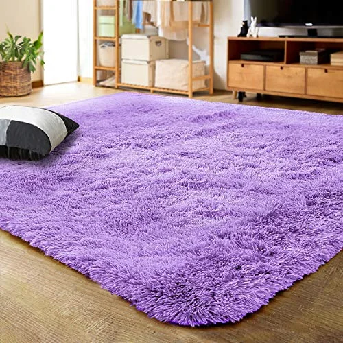 LOCHAS Fluffy Shag Area Rug 4 × 5.3 ft, Purple