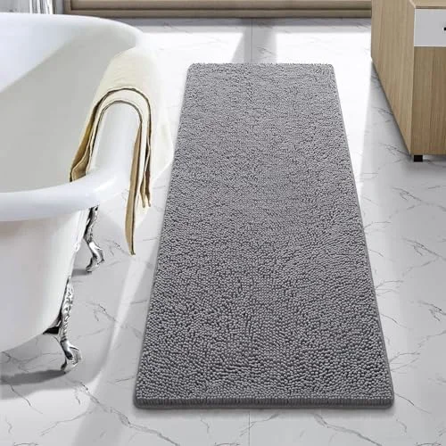 LOCHAS Luxury Chenille Bath Mat 48 × 17 in, Gray