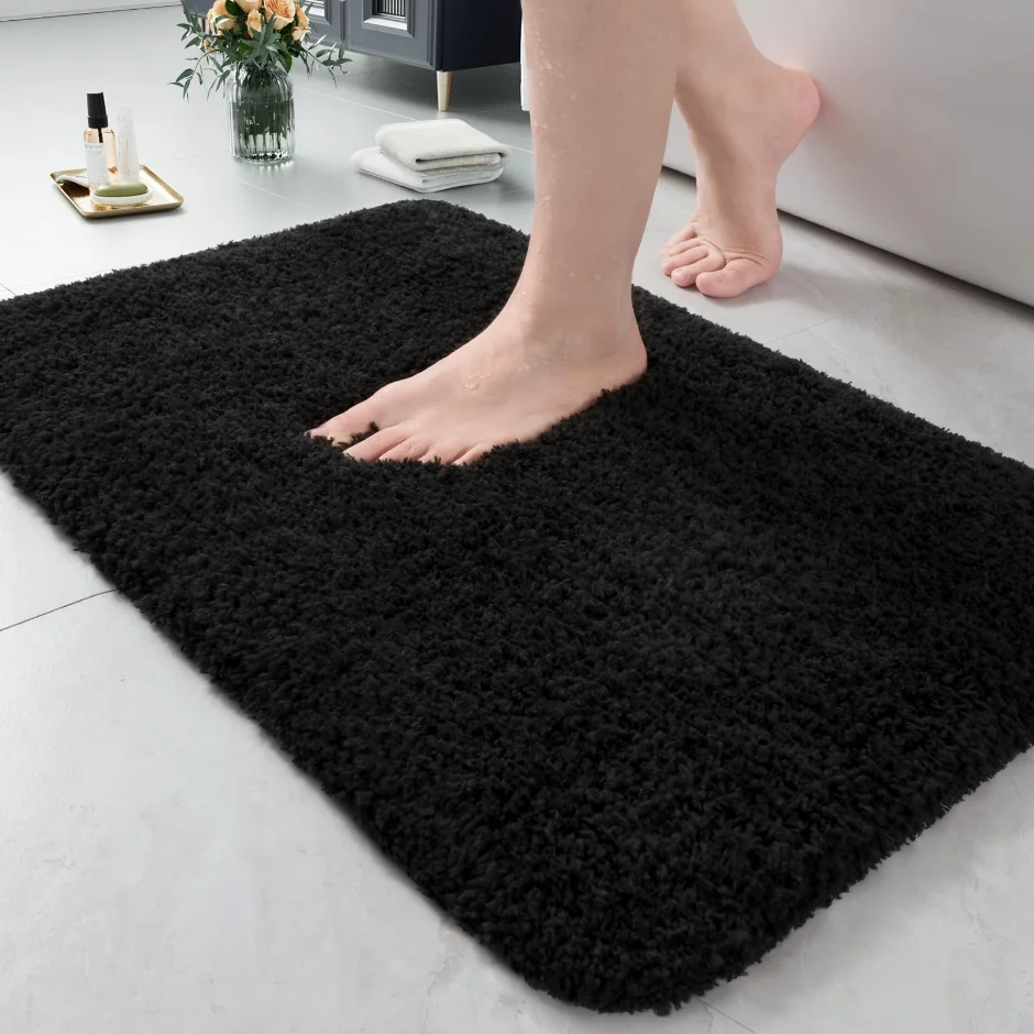 LOCHAS Microfiber Bath Mat 24 × 17 in, Black