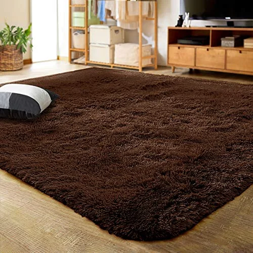 LOCHAS Fluffy Shag Area Rug 4 × 5.3 ft, Brown
