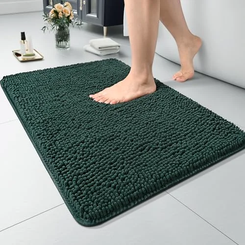 LOCHAS Luxury Chenille Bath Mat 20 × 32 in, Hunter Green
