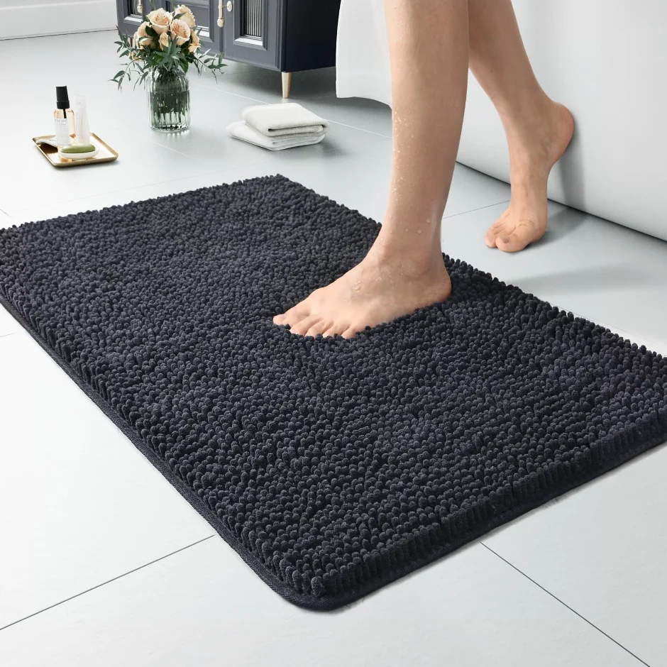 LOCHAS Luxury Chenille Bath Mat 24 × 17 in, Dark Grey