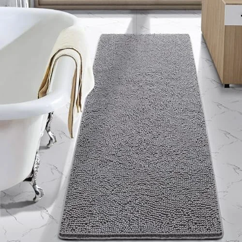 LOCHAS Luxury Chenille Bath Mat 24 × 70 in, Gray