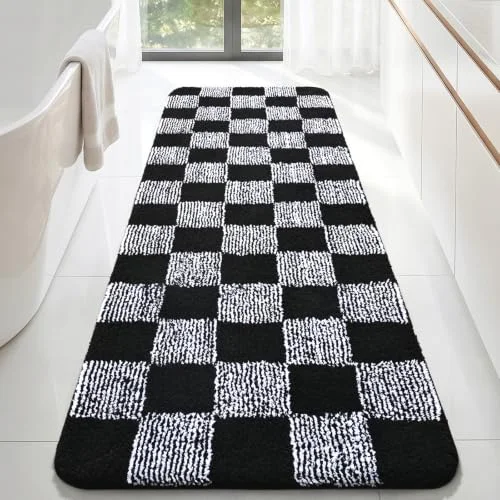 LOCHAS Checkered Bath Mat 72 × 24 in, Black