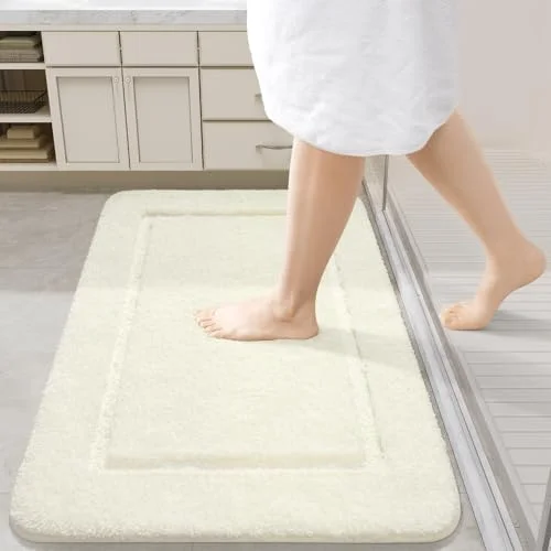 LOCHAS Chenille Bath Mat 24 × 36 in, Cream White