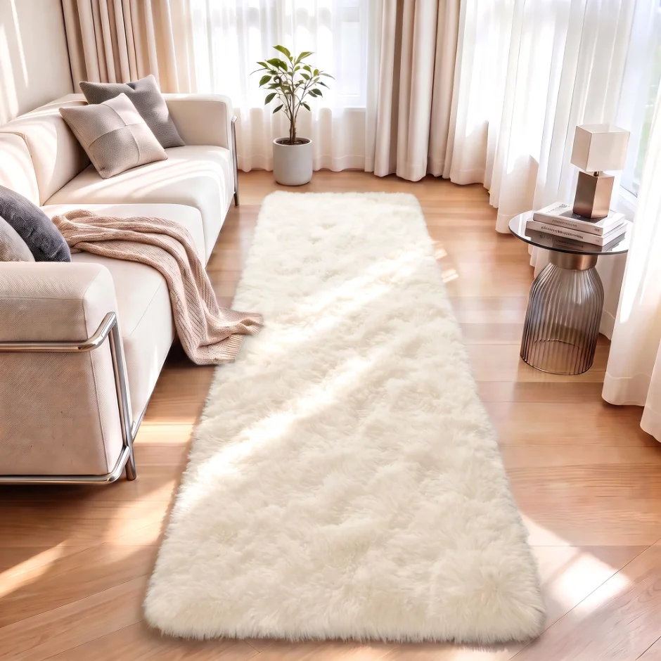 LOCHAS Fluffy Hallway Runner 2 × 8 ft, Cream