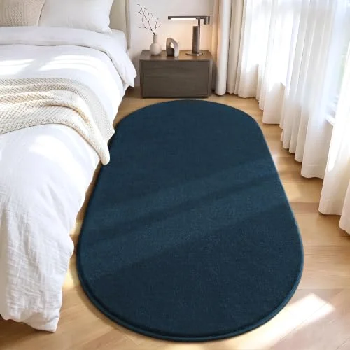 LOCHAS Fluffy Oval Rug 2.6 × 5.3 ft, Navy