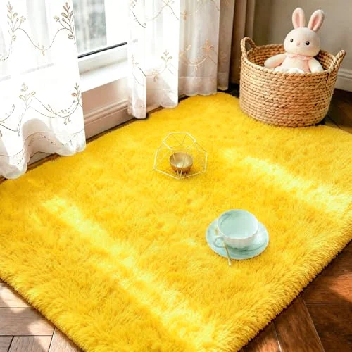 LOCHAS Fluffy Shag Area Rug 2 × 3 ft, Yellow