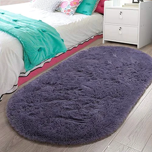 LOCHAS Fluffy Shag Area Rug 2.6 × 5.3 ft, Grey Purple
