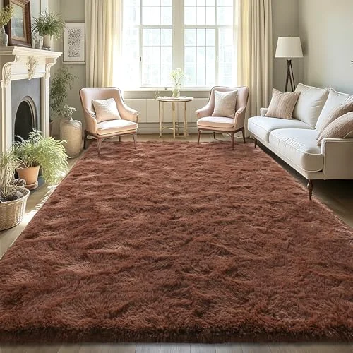 LOCHAS Fluffy Shag Area Rug 5.3 × 7.5 ft, Brown