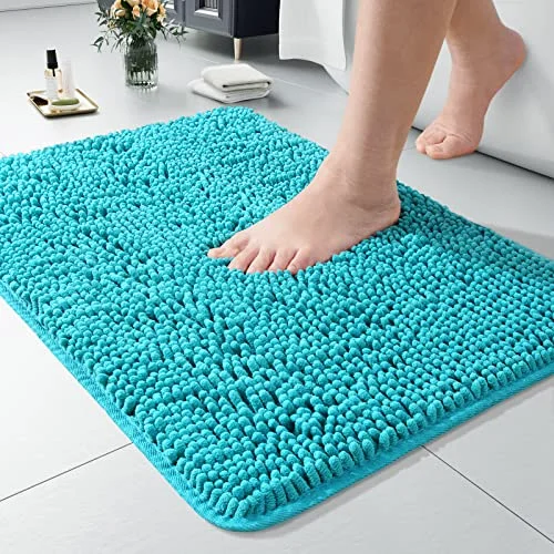 LOCHAS Luxury Chenille Bath Mat 24 × 36 in, Teal Blue