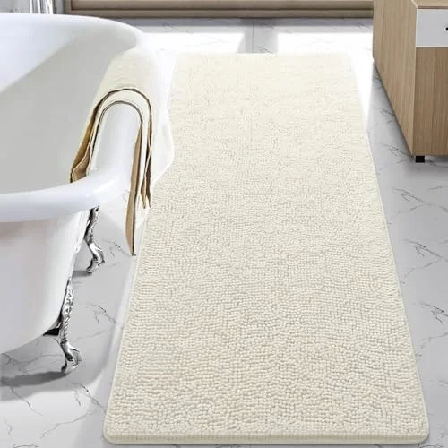 LOCHAS Luxury Chenille Bath Mat 24 × 48 in, Cream White