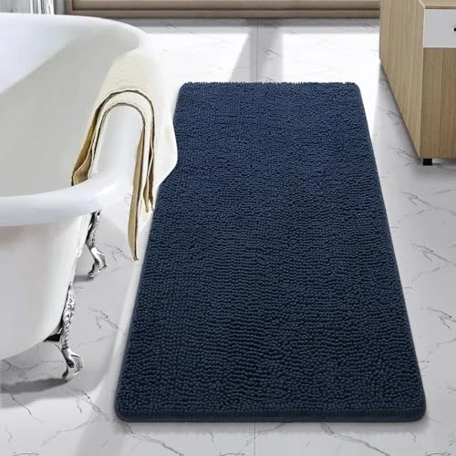 LOCHAS Luxury Chenille Bath Mat 24 × 48 in, Navy