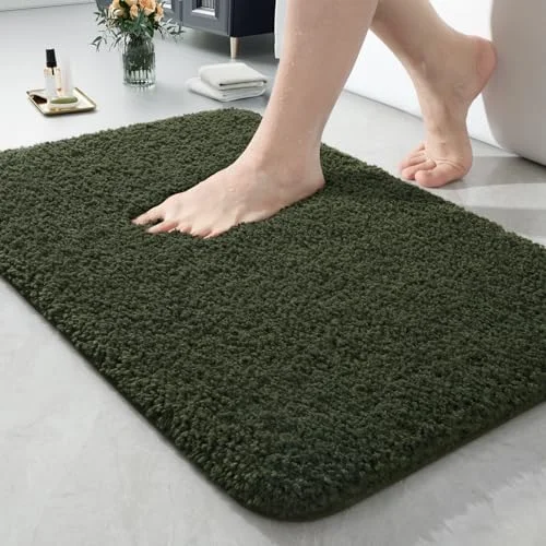 LOCHAS Microfiber Bath Mat 24 × 17 in, Olive Green