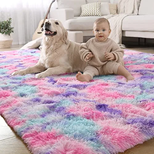 LOCHAS Rainbow Kids Rug 3 × 5 ft, Pink/Purple