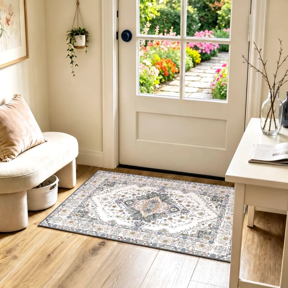 LOCHAS Washable Entryway Rug 2 × 3 ft, Beige