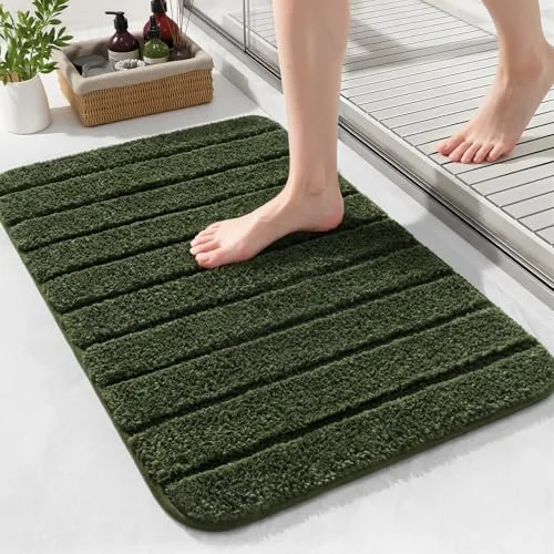 LOCHAS Chenille Bath Mat 24 × 17 in, Olive Green