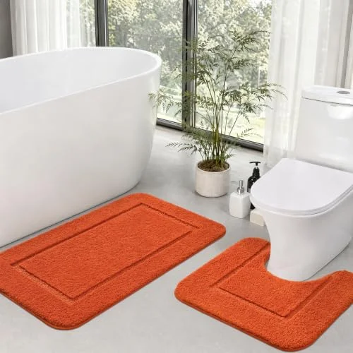 LOCHAS Chenille Bath Rug Set (2 pc) 20 × 20 + 34 × 21 in, Orange