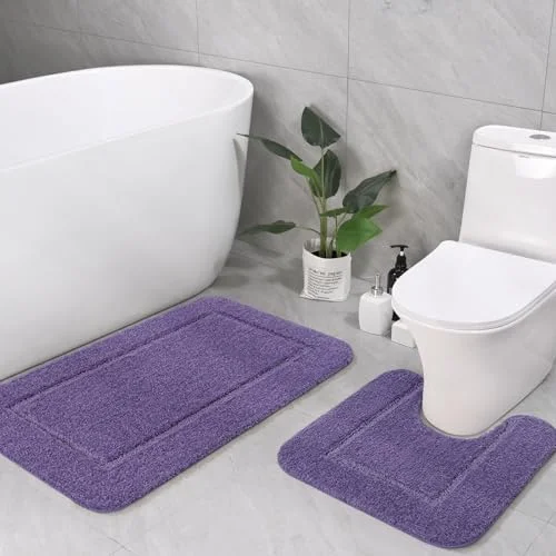 LOCHAS Chenille Bath Rug Set (2 pc) 20 × 20 + 34 × 21 in, Purple