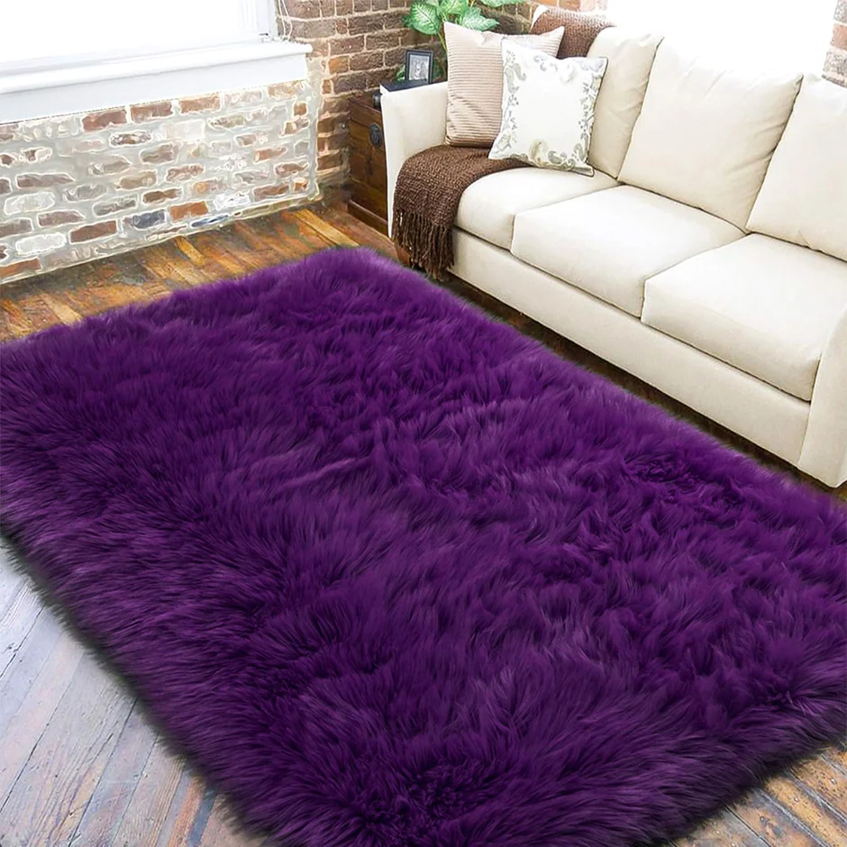 LOCHAS Faux Fur Bedside Rug 4 × 6 ft, Purple