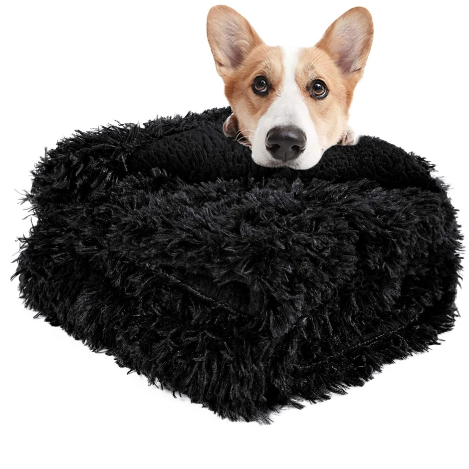 LOCHAS Faux Fur Pet Blanket 40 × 60 in, Black