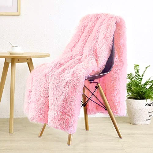 LOCHAS Faux Fur Sherpa Throw 60 × 80 in, Pink