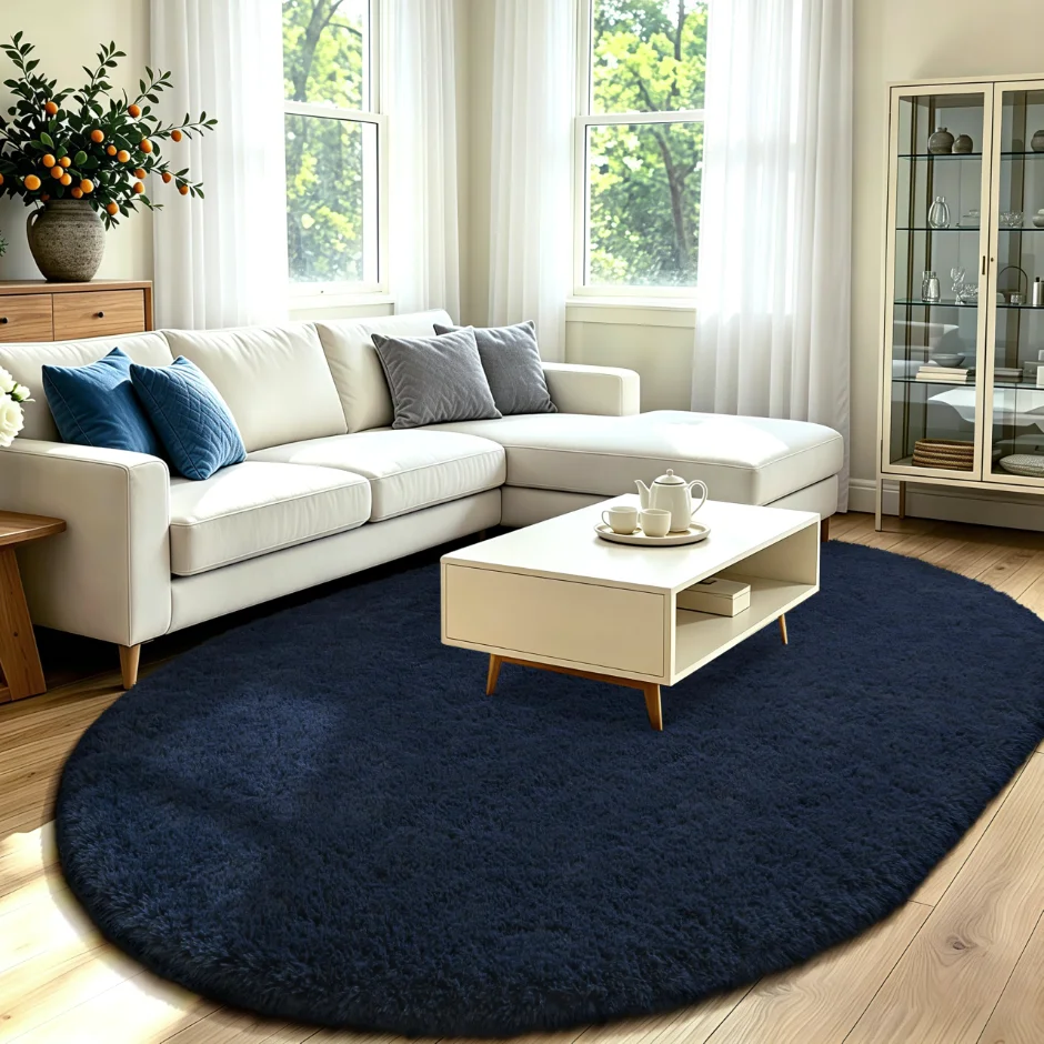 LOCHAS Fluffy Oval Rug 5 × 7 ft, Navy