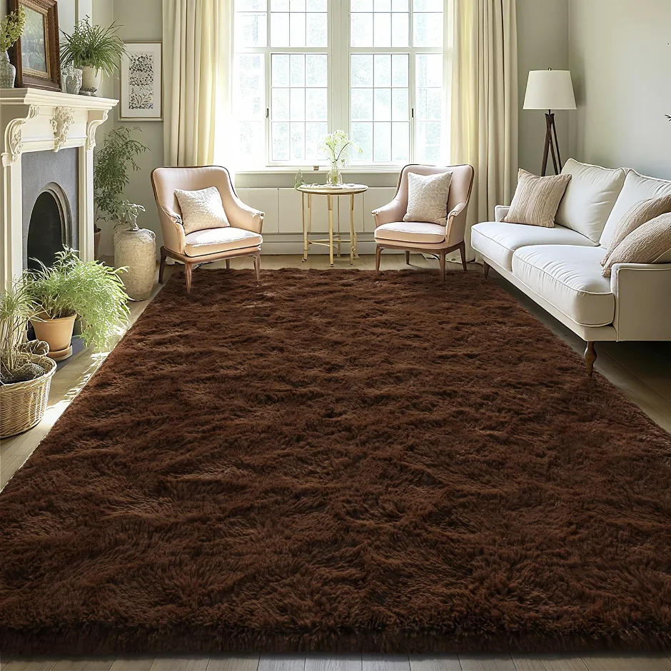 LOCHAS Fluffy Shag Area Rug 10 × 14 ft, Brown