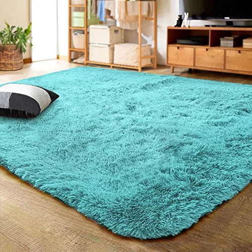 LOCHAS Fluffy Shag Area Rug 4 × 5.3 ft, Blue