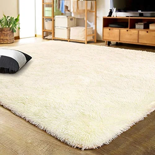 LOCHAS Fluffy Shag Area Rug 5.3 × 7.5 ft, Cream