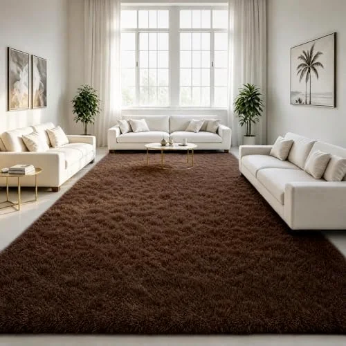 LOCHAS Fluffy Shag Area Rug 8 × 10 ft, Brown